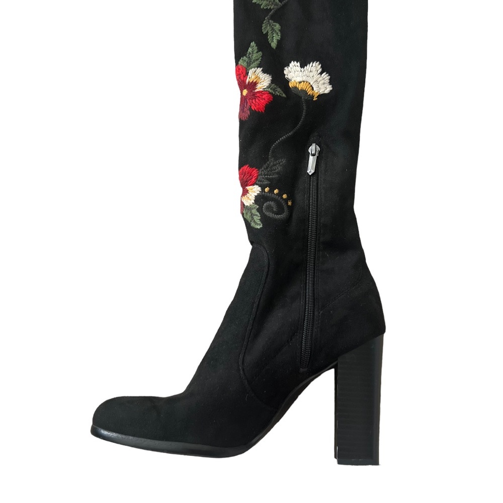 Sam Edelman Vena Floral Embroidered Stretch Suede Knee High Boots - Picture 3 of 8